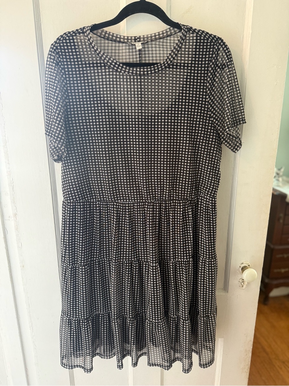 AUW Black and White Gingham Tiered Dress